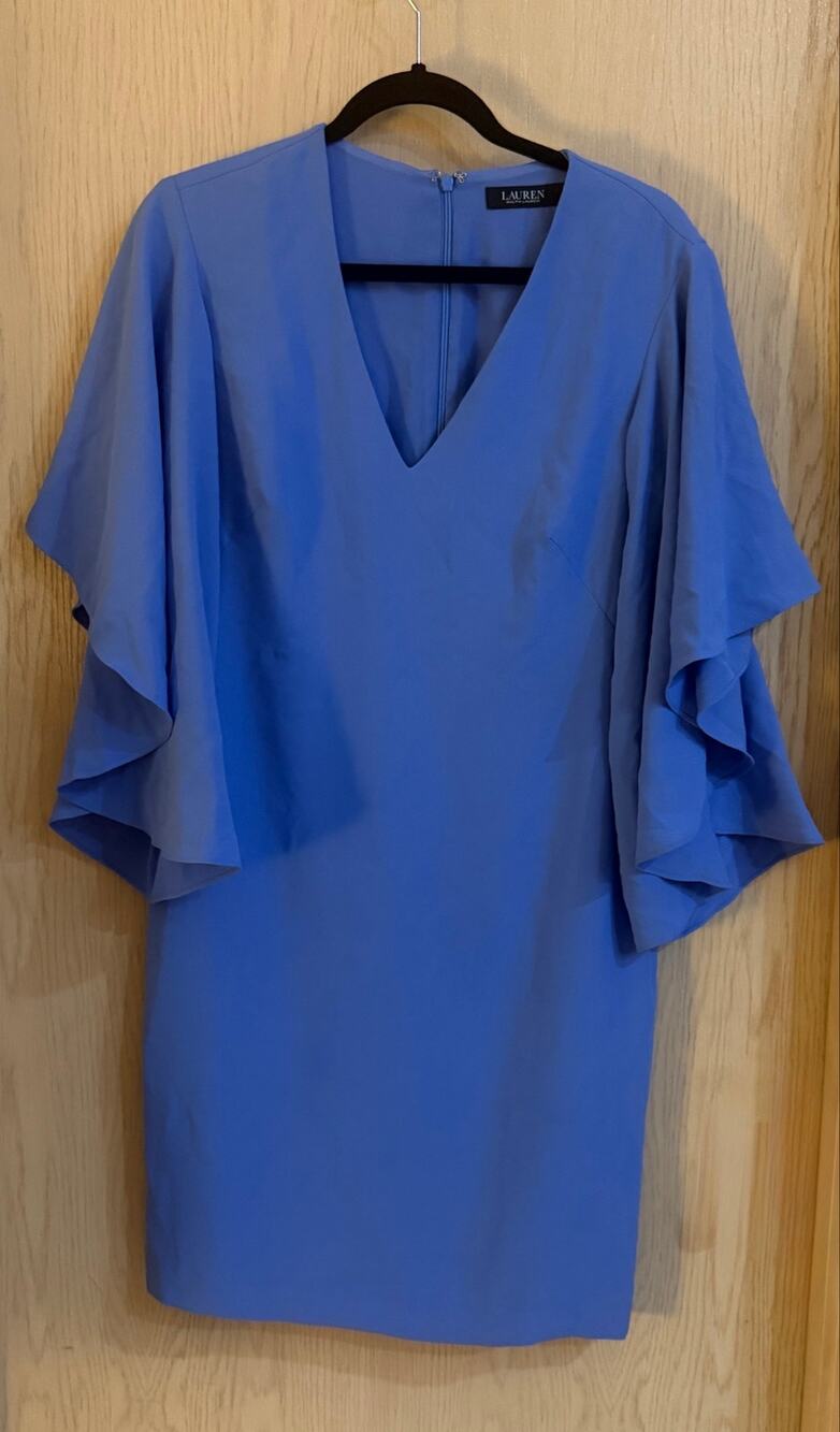 Lauren Ralph Lauren Periwinkle Blue Flutter Sleeve Sheath Dress Size 4